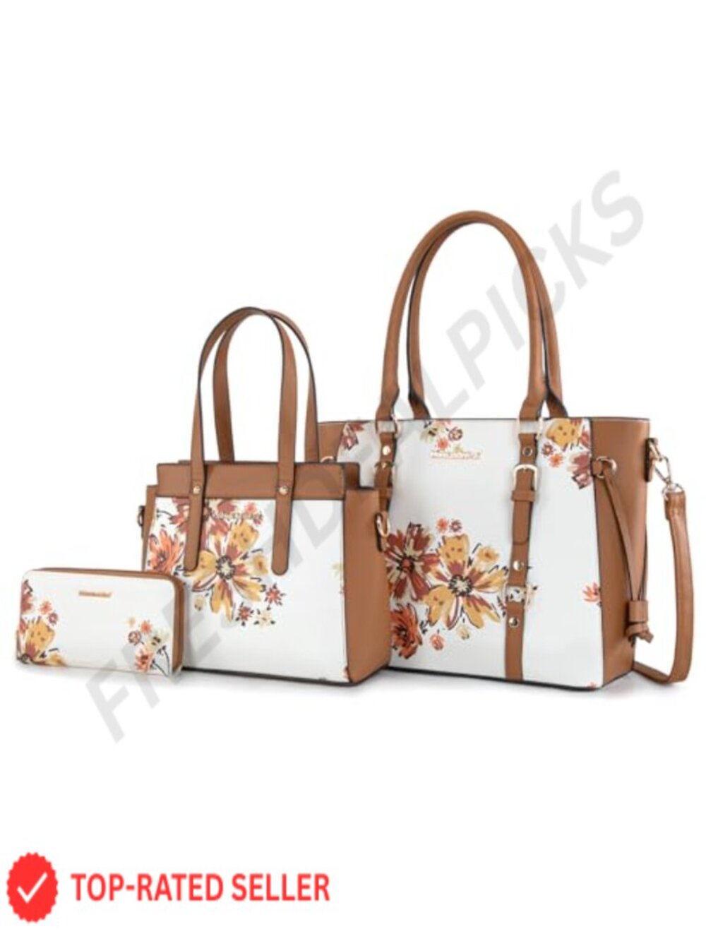 3 Piece PU Leather Tote Bag Wallet Shoulder Handbag Set Satchel Purse